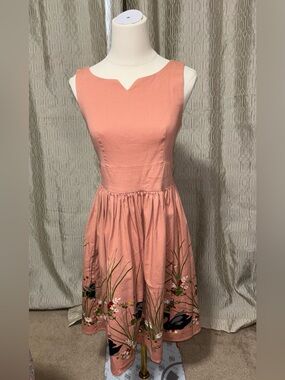 Lindy Bop 1950s Style Dusty pink Black swan Novelty Dress